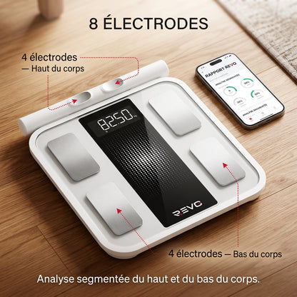 Balance Connectée REVO Scanova 16 – 8 Électrodes, Analyse Corporelle Segmentée, Bluetooth & 16 Indicateurs