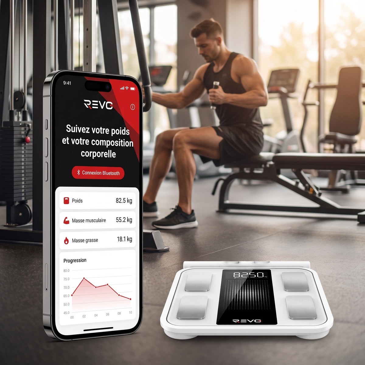 Balance Connectée REVO Scanova 16 – 8 Électrodes, Analyse Corporelle Segmentée, Bluetooth & 16 Indicateurs