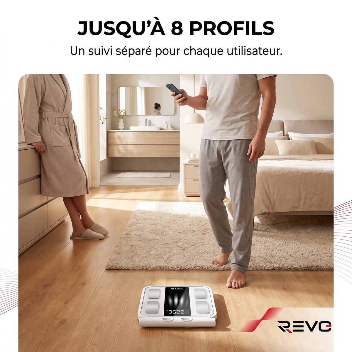 Balance Connectée REVO Scanova 16 – 8 Électrodes, Analyse Corporelle Segmentée, Bluetooth & 16 Indicateurs