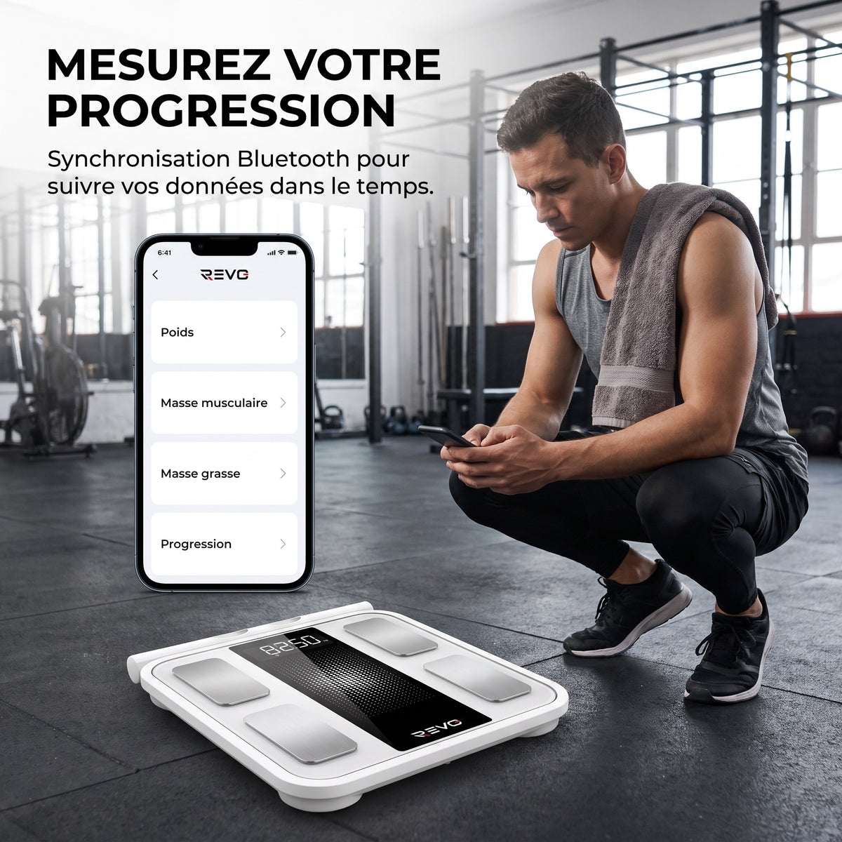 Balance Connectée REVO Scanova 16 – 8 Électrodes, Analyse Corporelle Segmentée, Bluetooth & 16 Indicateurs