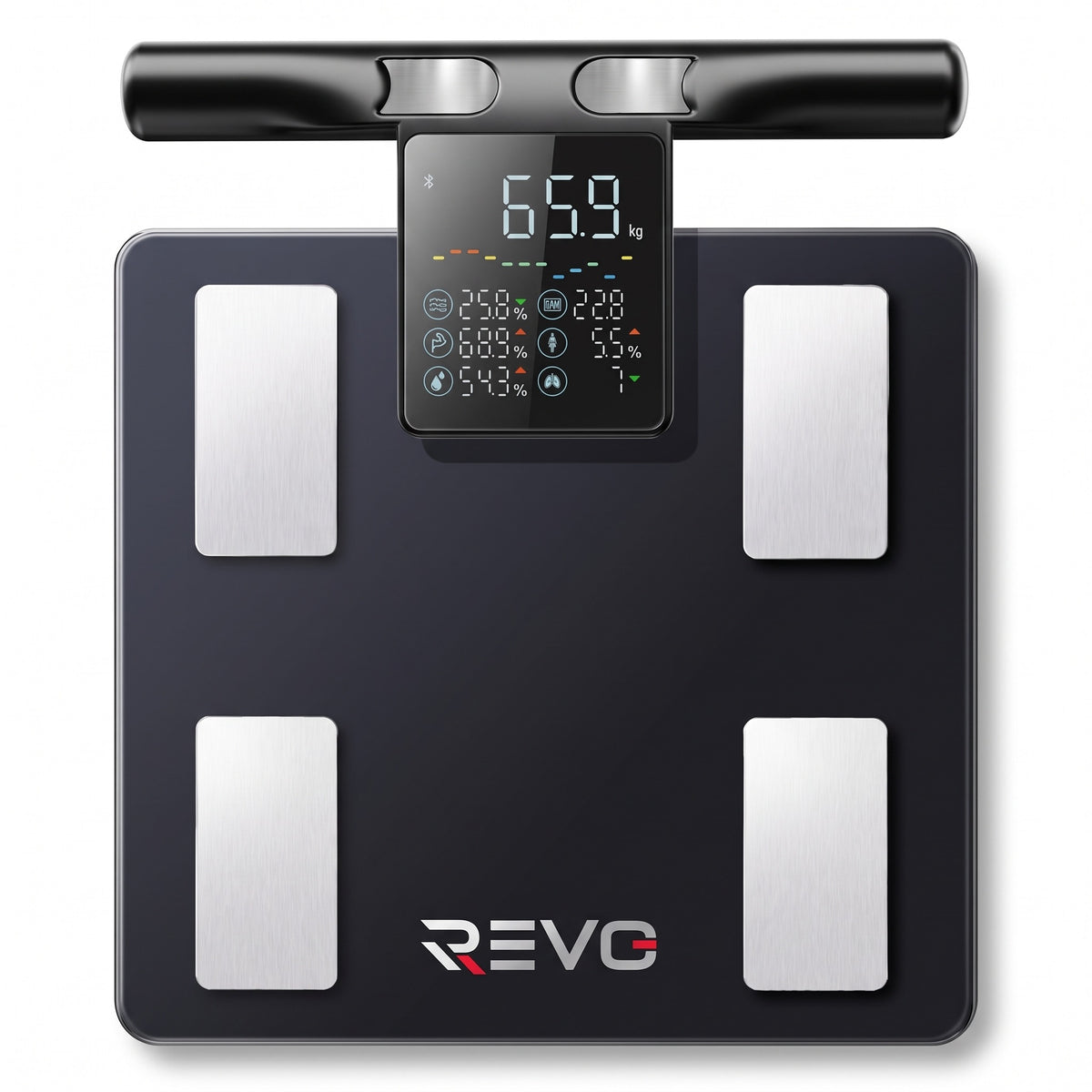 Balance Connectée REVO Physia 50 – Impédancemètre 8 Électrodes, 50 Mesures Corporelles & Analyse Segmentaire