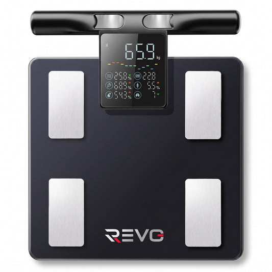 Balance Connectée REVO Physia 50 – Impédancemètre 8 Électrodes, 50 Mesures Corporelles & Analyse Segmentaire