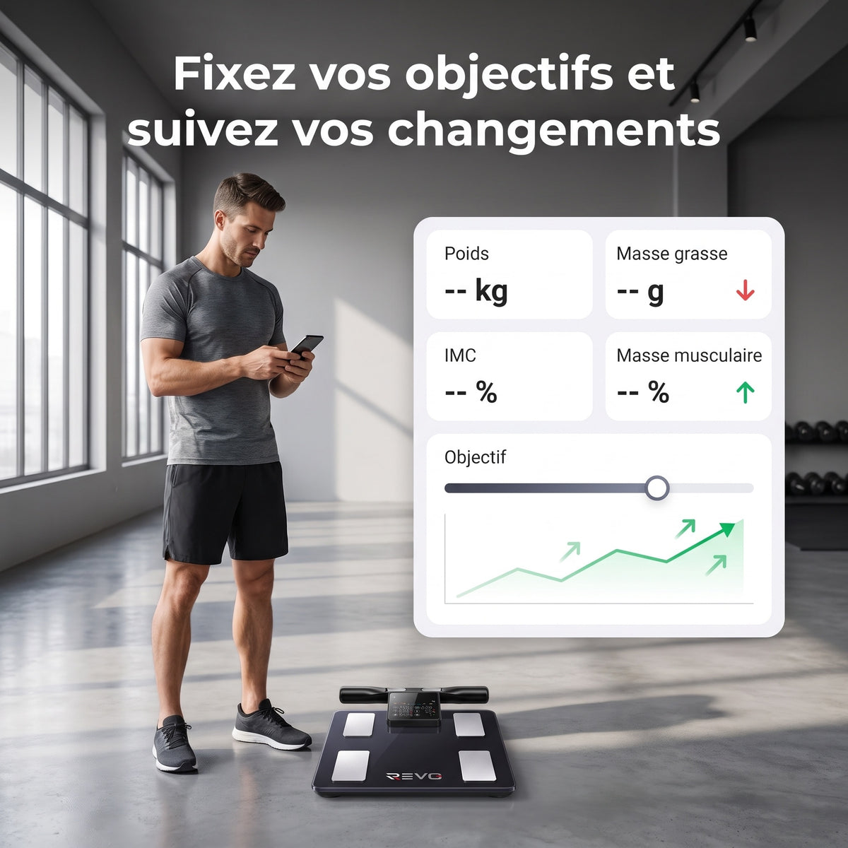 Balance Connectée REVO Physia 50 – Impédancemètre 8 Électrodes, 50 Mesures Corporelles & Analyse Segmentaire