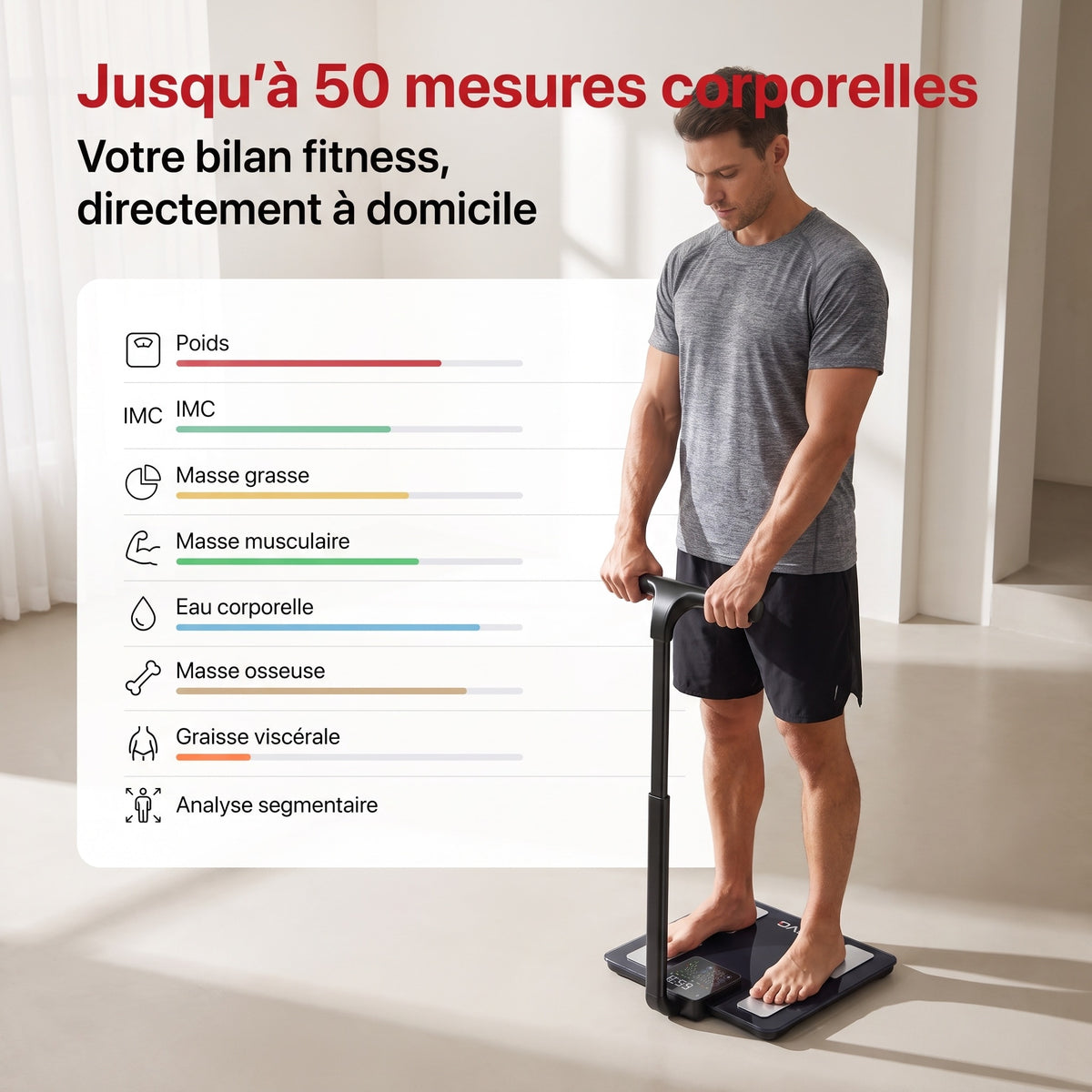Balance Connectée REVO Physia 50 – Impédancemètre 8 Électrodes, 50 Mesures Corporelles & Analyse Segmentaire