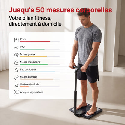 Balance Connectée REVO Physia 50 – Impédancemètre 8 Électrodes, 50 Mesures Corporelles & Analyse Segmentaire