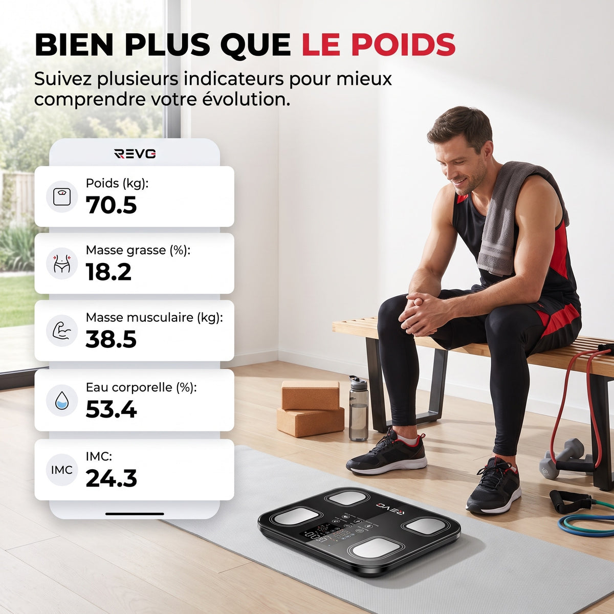 Balance Connectée Impédancemètre REVO Soma 8 – 8 Électrodes, Analyse Corporelle & Suivi via Application