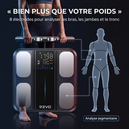 Balance Impédancemètre Connectée REVO Syntra 8 – 8 Électrodes, Analyse Corporelle 50+ Indicateurs & Bluetooth