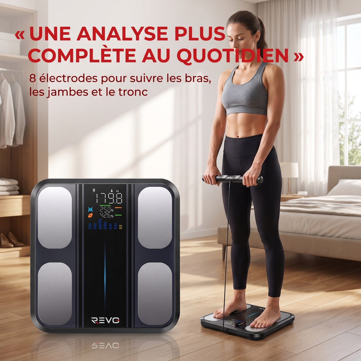 Balance Impédancemètre Connectée REVO Syntra 8 – 8 Électrodes, Analyse Corporelle 50+ Indicateurs & Bluetooth