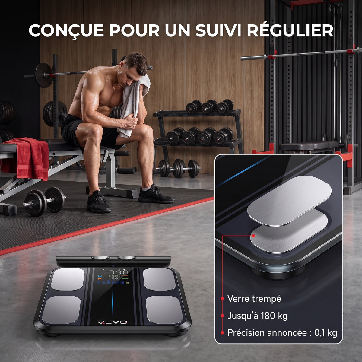 Balance Impédancemètre Connectée REVO Syntra 8 – 8 Électrodes, Analyse Corporelle 50+ Indicateurs & Bluetooth