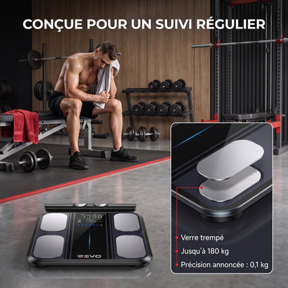 Balance Impédancemètre Connectée REVO Syntra 8 – 8 Électrodes, Analyse Corporelle 50+ Indicateurs & Bluetooth