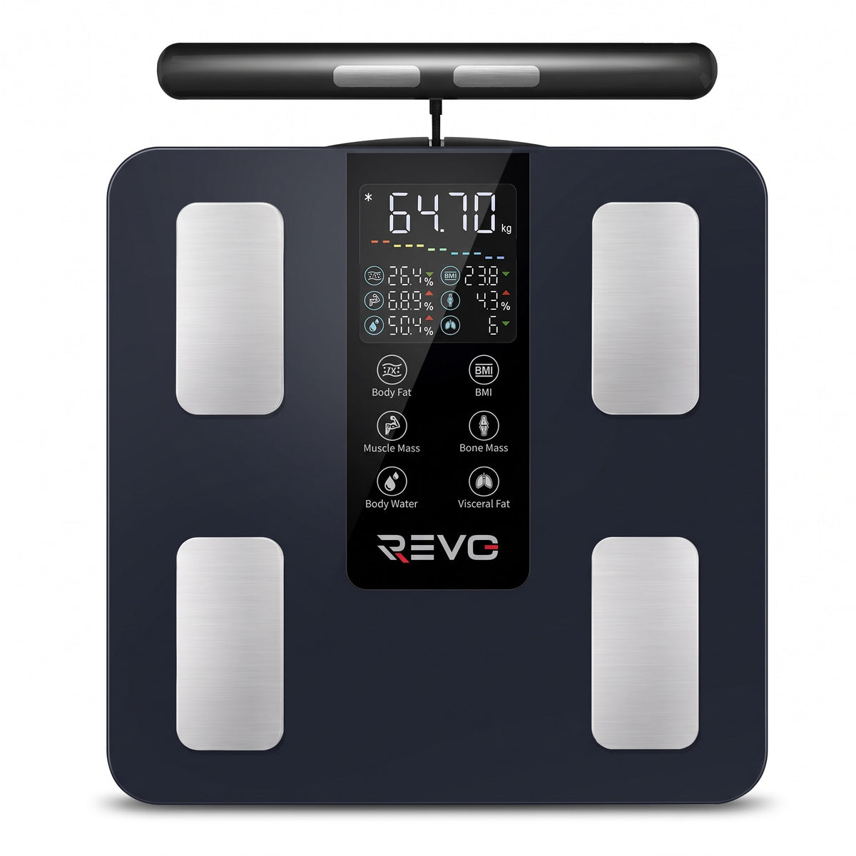 Balance Impédancemètre Connectée REVO Vitalis 50 – 8 Électrodes, 50 Mesures Corporelles & Capacité 180 kg