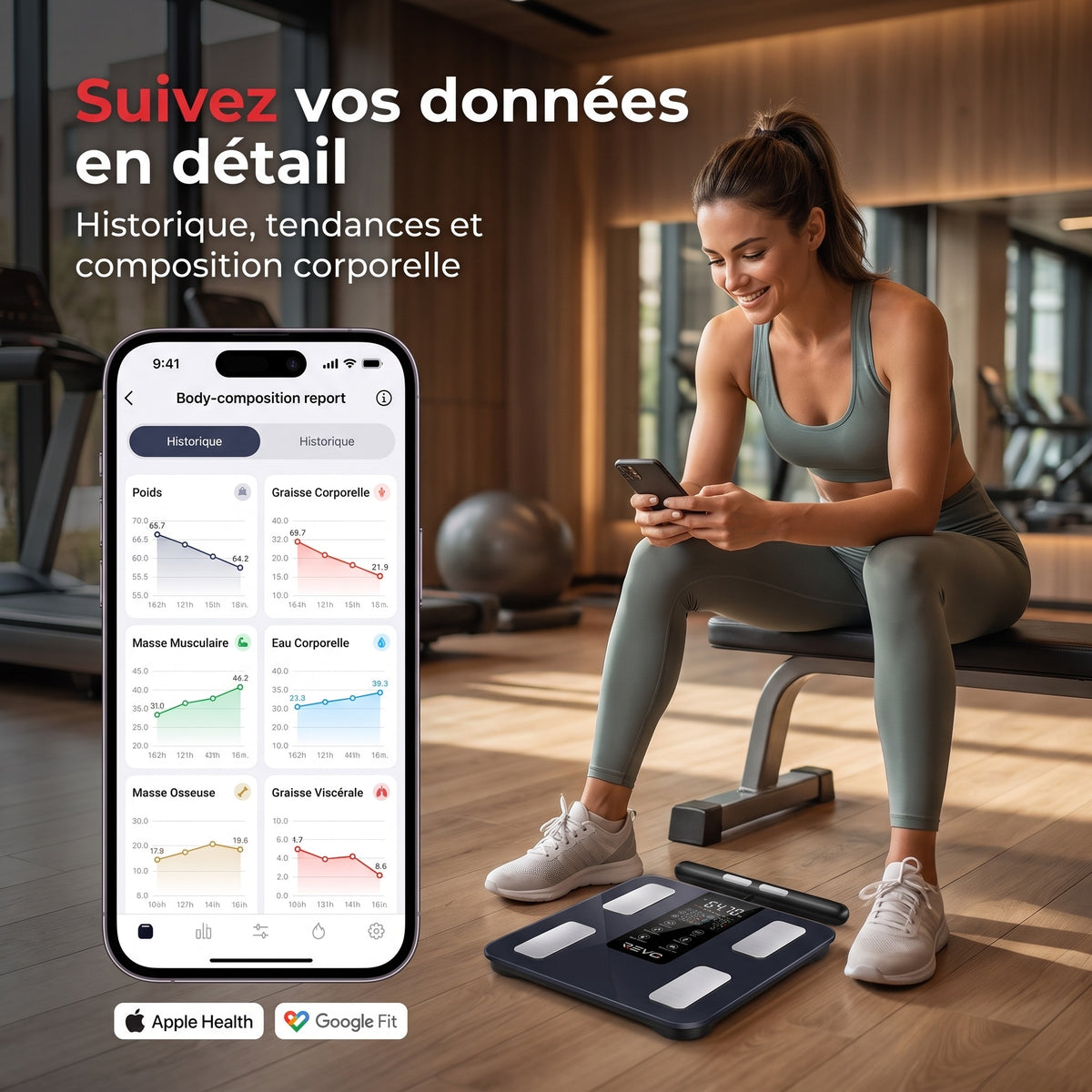 Balance Impédancemètre Connectée REVO Vitalis 50 – 8 Électrodes, 50 Mesures Corporelles & Capacité 180 kg