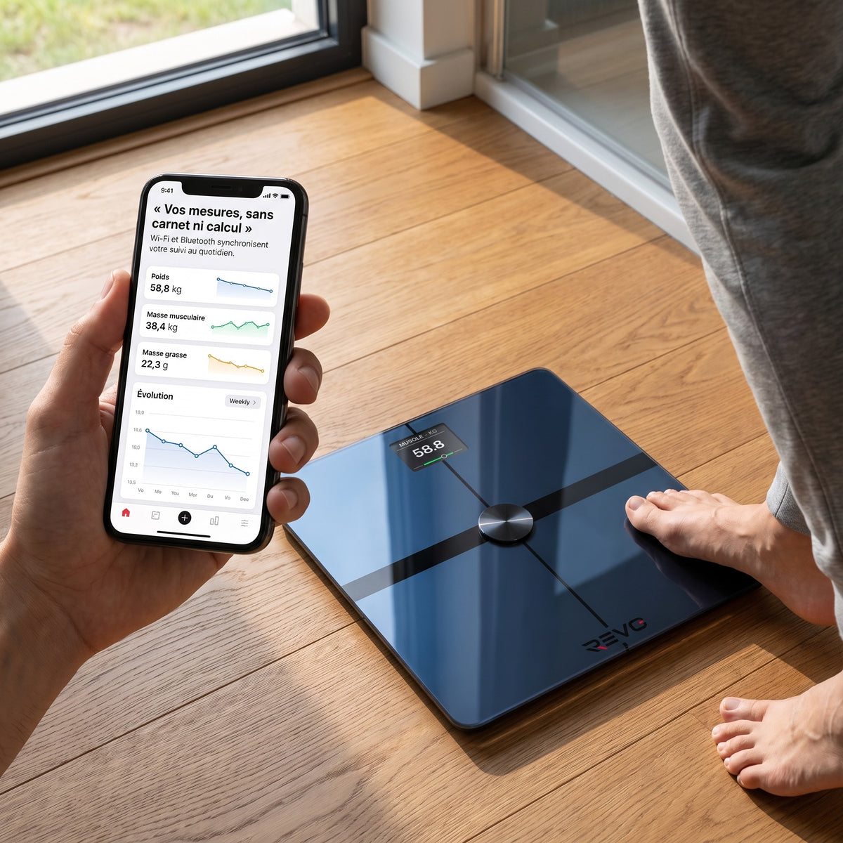 Balance Connectée REVO Bioméa 8 – Analyse de Composition Corporelle, Wi-Fi & Bluetooth, 8 Utilisateurs