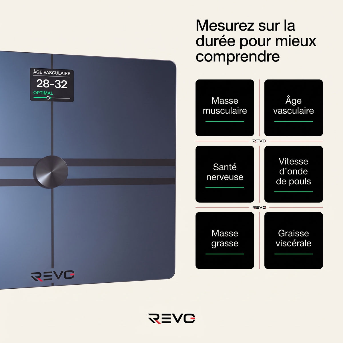 Balance Connectée REVO Quantia 200 kg avec Analyse Corporelle Avancée, Wi‑Fi, Bluetooth & Suivi Santé