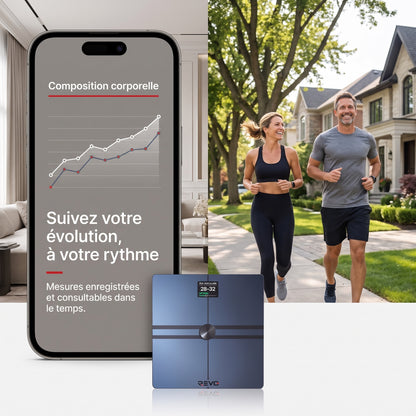 Balance Connectée REVO Quantia 200 kg avec Analyse Corporelle Avancée, Wi‑Fi, Bluetooth & Suivi Santé