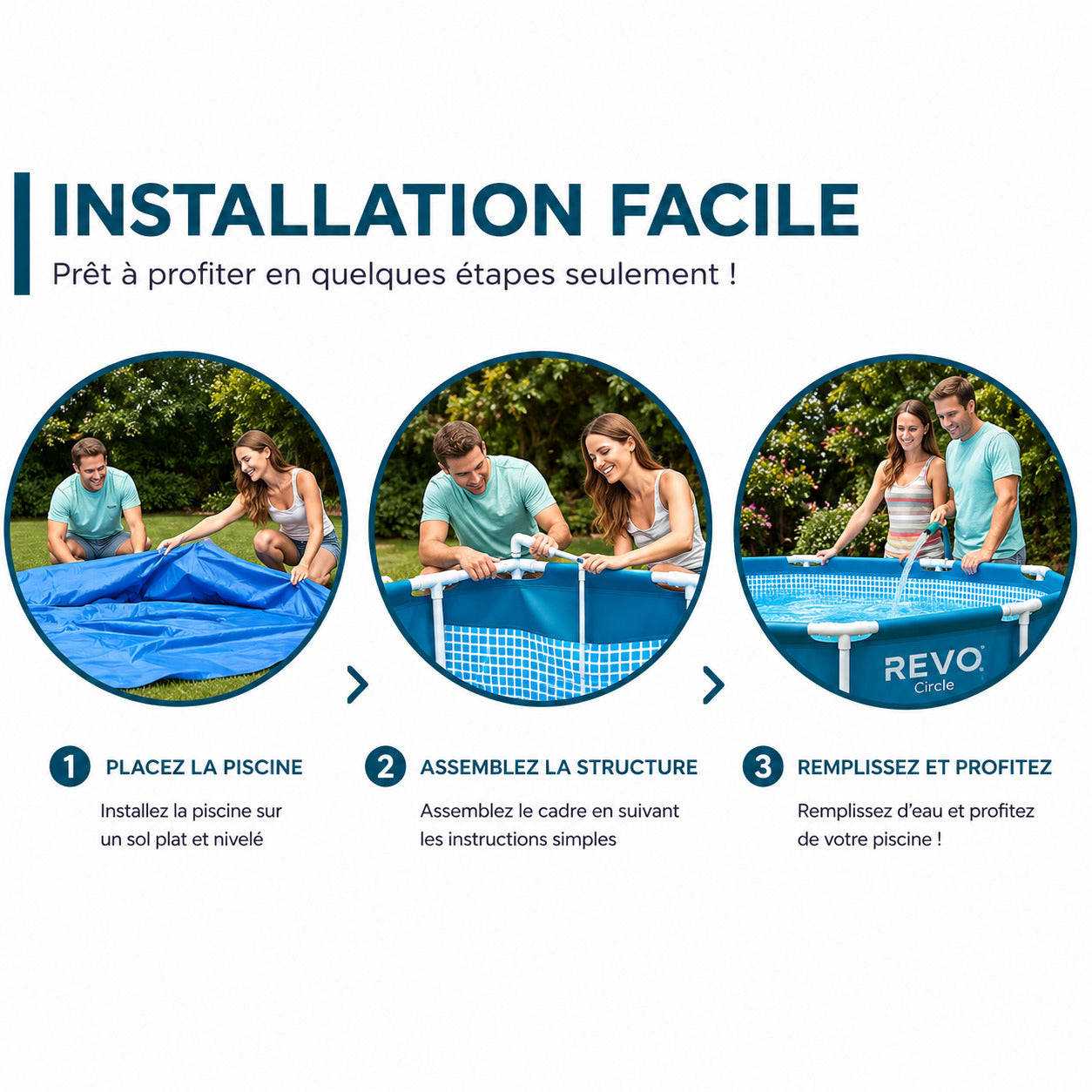 Piscine Hors-Sol Ronde REVO Aqua Circle – Ø 366 × 76 cm – 6 503 L – Liner Renforcé 3 Couches