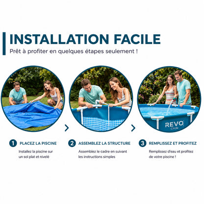 Piscine Hors-Sol Ronde REVO Aqua Circle – Ø 366 × 76 cm – 6 503 L – Liner Renforcé 3 Couches