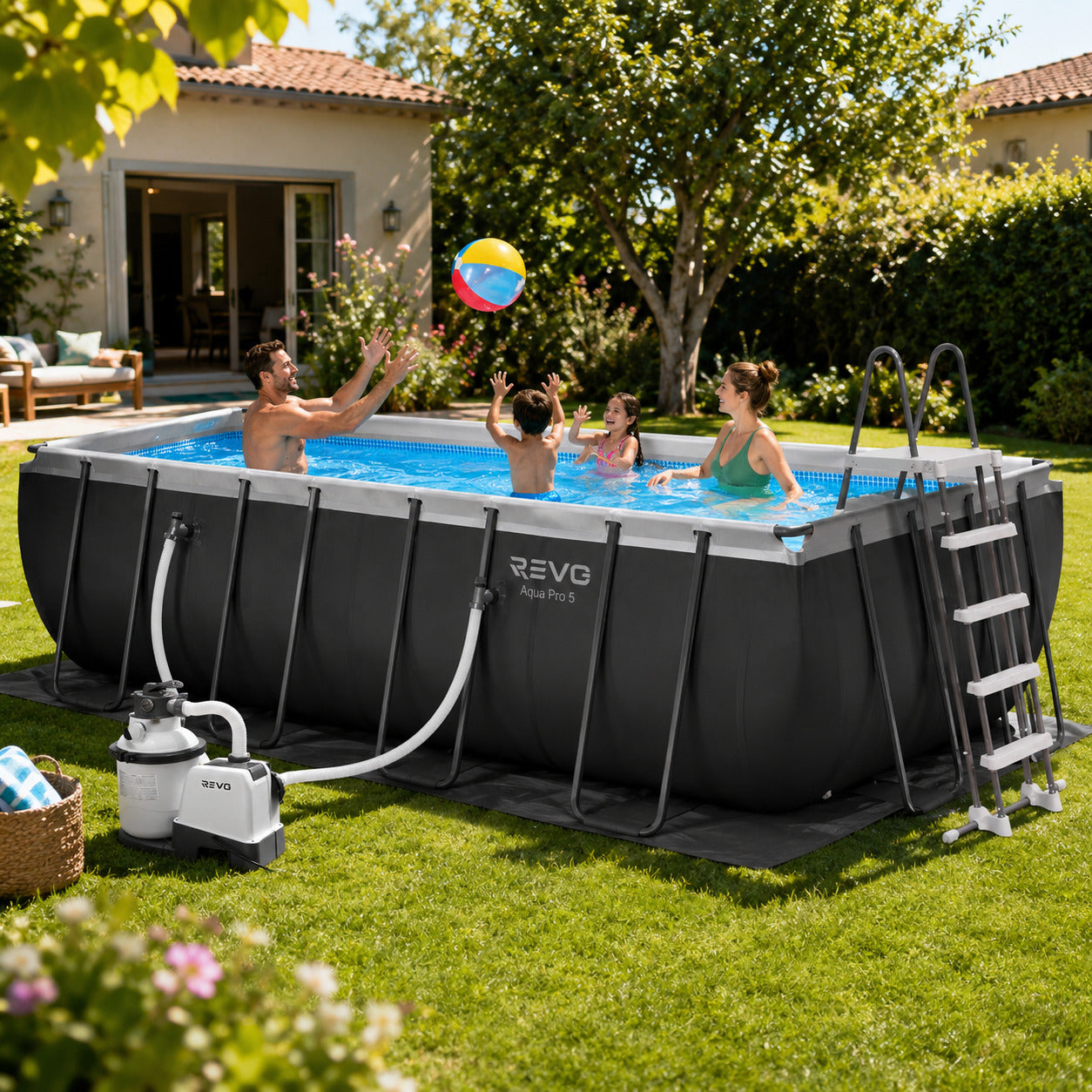 Piscine Hors-Sol Rectangulaire REVO Aqua Pro 5 – 549 × 274 × 132 cm – 17 203 L – Filtre à Sable – Échelle & Bâche Incluses