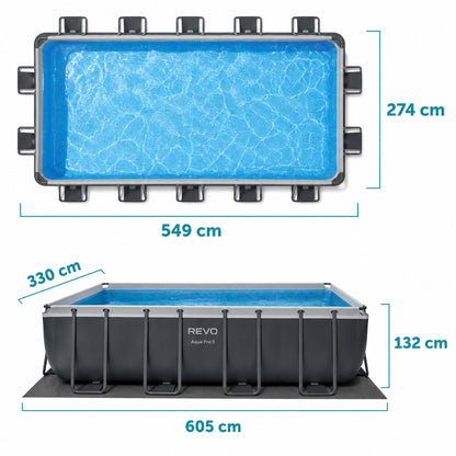 Piscine Hors-Sol Rectangulaire REVO Aqua Pro 5 – 549 × 274 × 132 cm – 17 203 L – Filtre à Sable – Échelle & Bâche Incluses