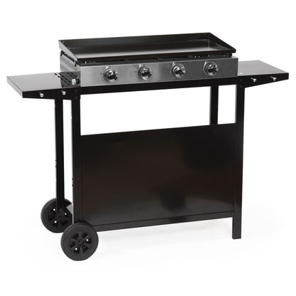 Plancha à gaz REVO Palma – 4 brûleurs 8 kW avec chariot à roulettes – Plaque en acier émaillé