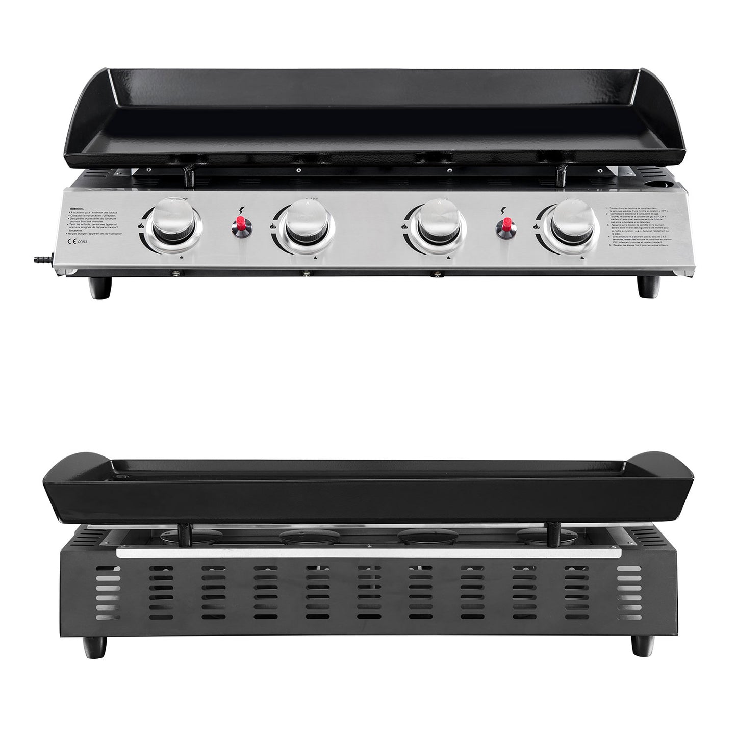 Plancha au gaz REVO Valencia – 4 brûleurs 10 kW Butane/Propane avec plaque en acier émaillé