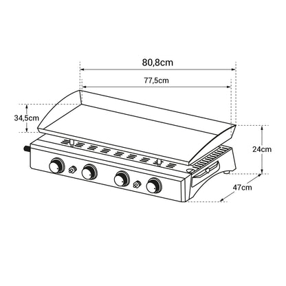Plancha au gaz REVO Valencia – 4 brûleurs 10 kW Butane/Propane avec plaque en acier émaillé